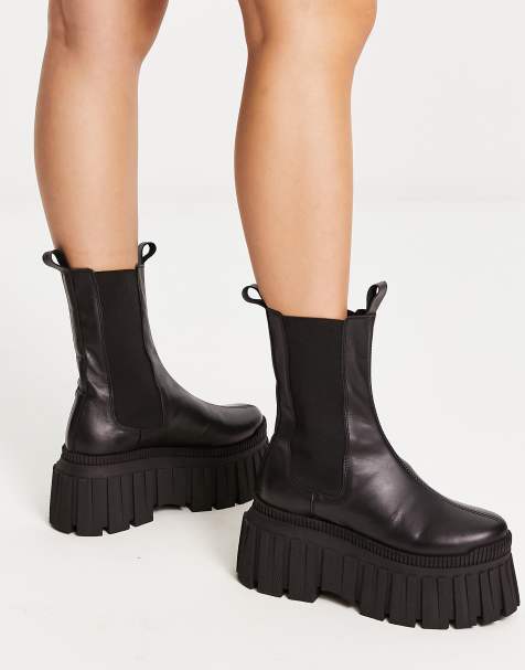 ASOS DESIGN – Arlo – Premium – Svarta chelseaboots i läder med grov sula - view 1