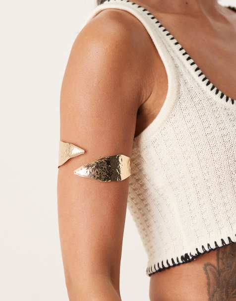 ASOS DESIGN arm cuff in hammered textured gold tone - view 1