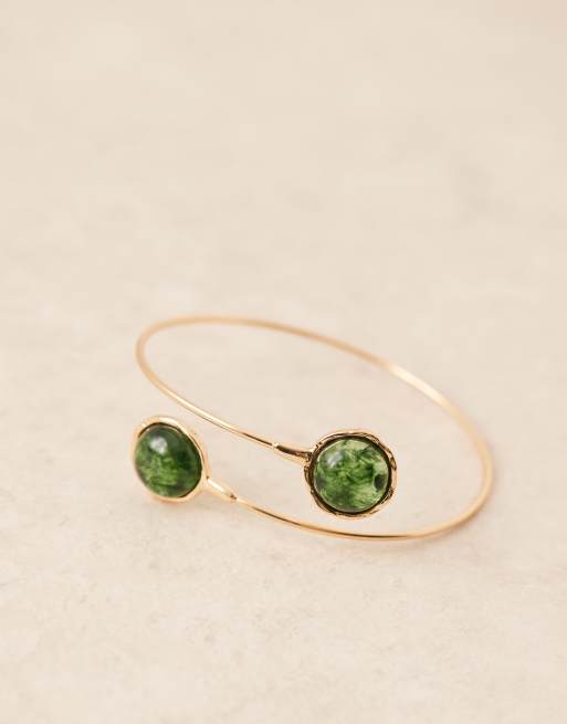 ASOS DESIGN arm cuff with green resin details in gold tone