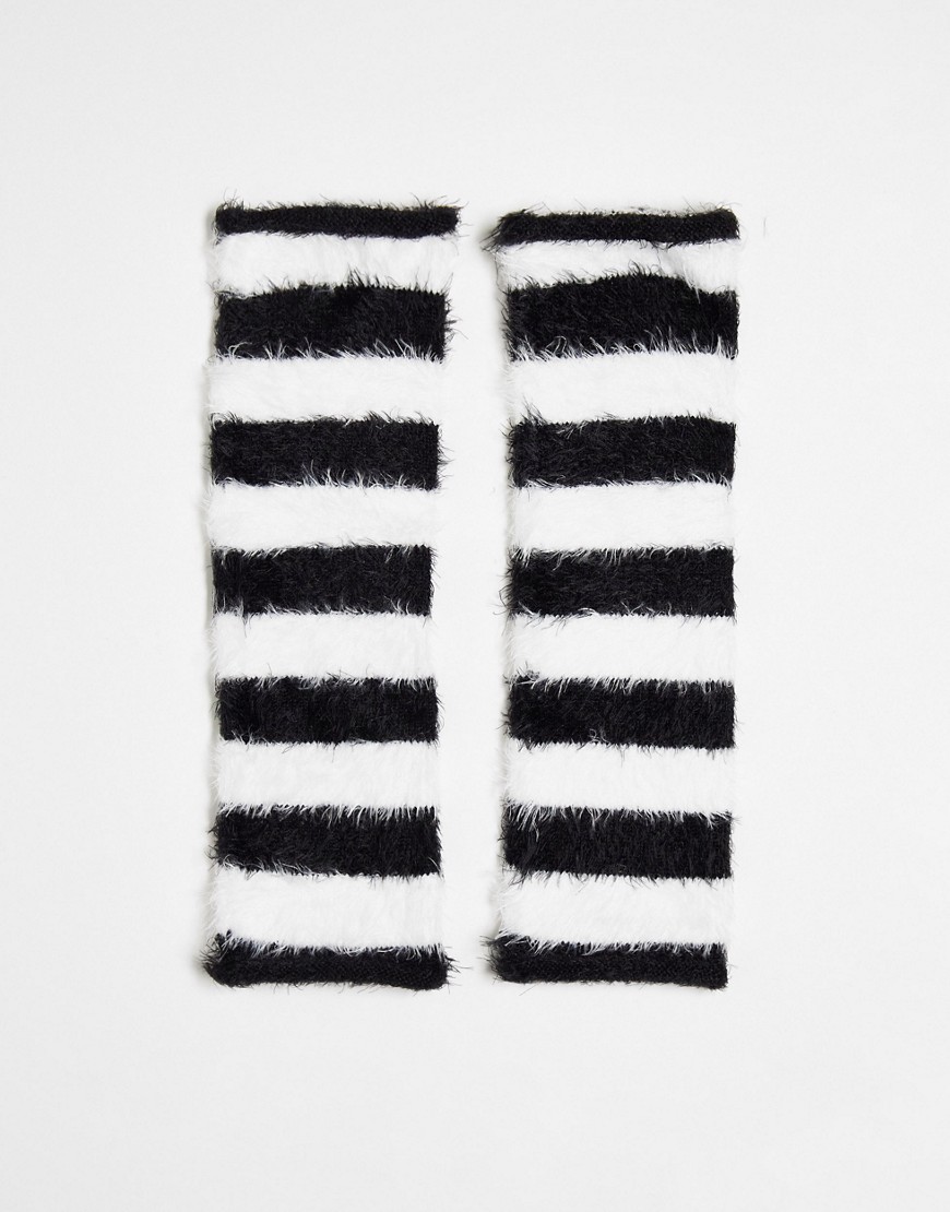 Asos Design Arm Warmers In Black And White Stripe