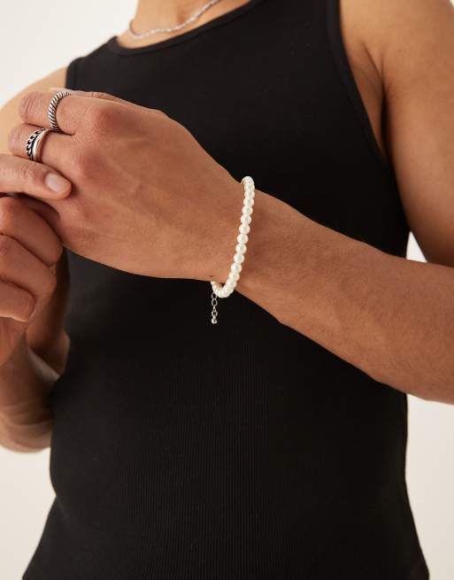 ASOS DESIGN – Armband aus Glas-Kunstperlen in Weiß, 6 mm, 3 von 3