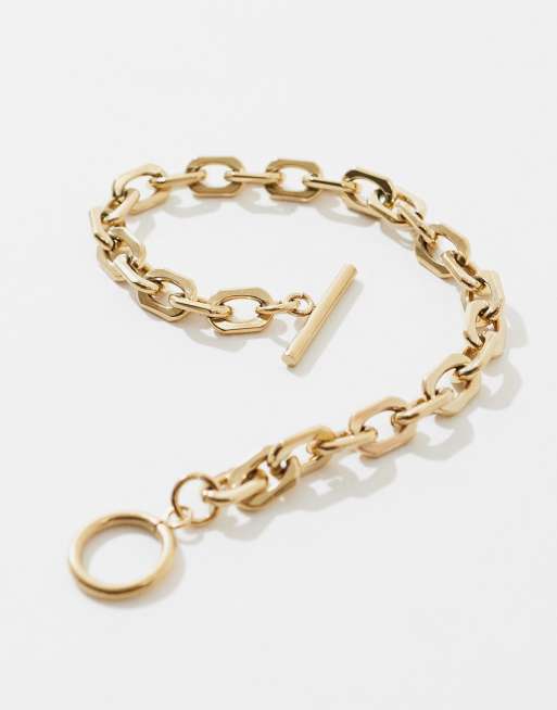 ASOS DESIGN – Armband aus wasserdichtem Edelstahl in Goldoptik mit T-Steg-Verschluss