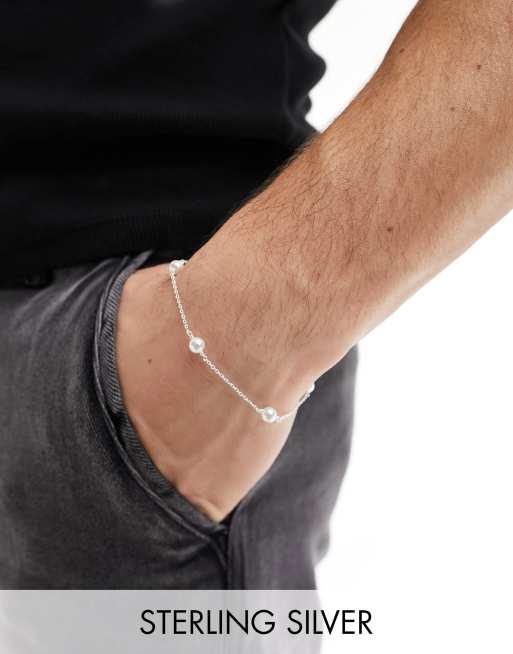 ASOS DESIGN – Armband i sterlingsilver med pärlimitationer