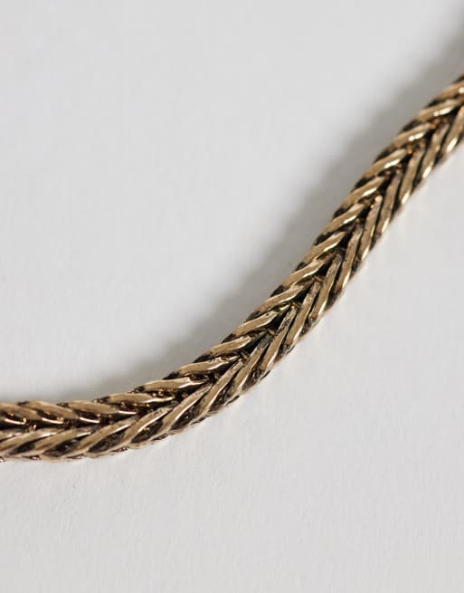 ASOS DESIGN – Armband med antikt guldfärgad kedjelänk, flätad läderimitation, tigerögaimitation och pärlor, 4-pack, 3 av 3