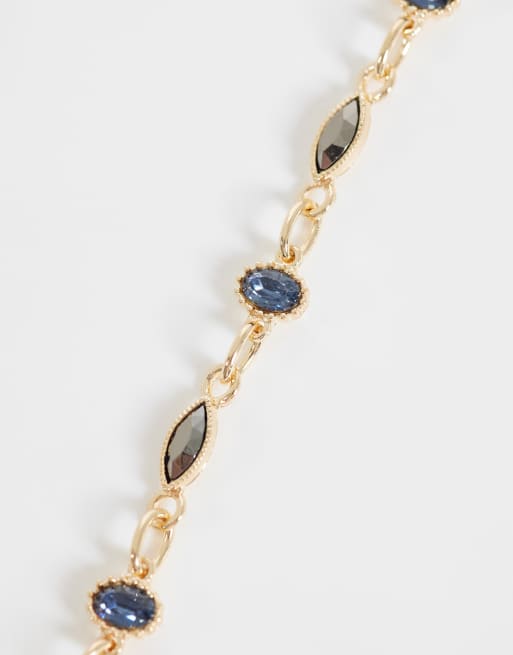 ASOS DESIGN armband med blå och kolgrå kristaller i guld, 2 av 3