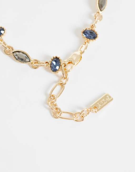 ASOS DESIGN armband med blå och kolgrå kristaller i guld, 3 av 3