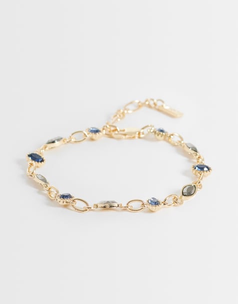 ASOS DESIGN armbånd med blå og kulgrå krystaller i guld - view 1