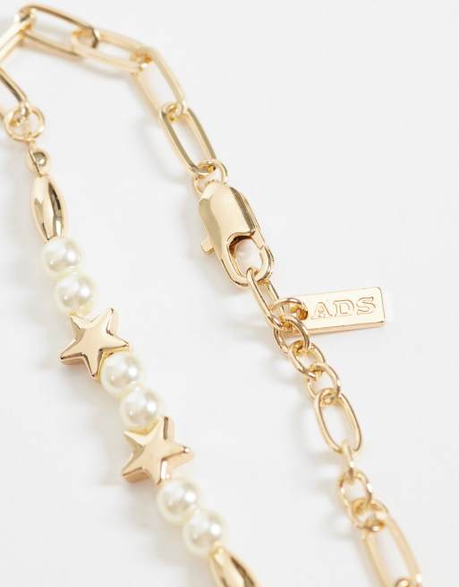 ASOS DESIGN armband med pärlor, stjärna och kedja i guld, 3 av 3