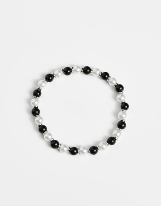 ASOS DESIGN - Armband met glazen imitatieparels en zwarte kralen 