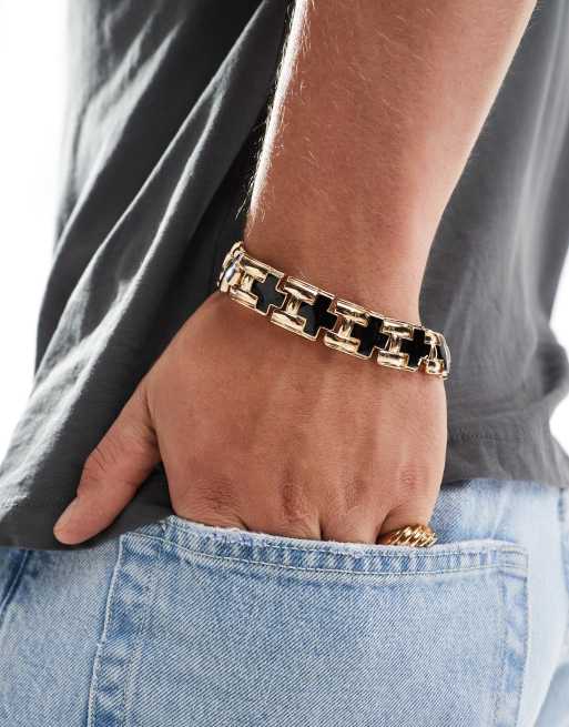 ASOS DESIGN - Armband met grove schakels en kruisjes in goudkleur