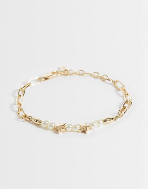 ASOS DESIGN armband met imitatieparels, ster en ketting in goud - view 1