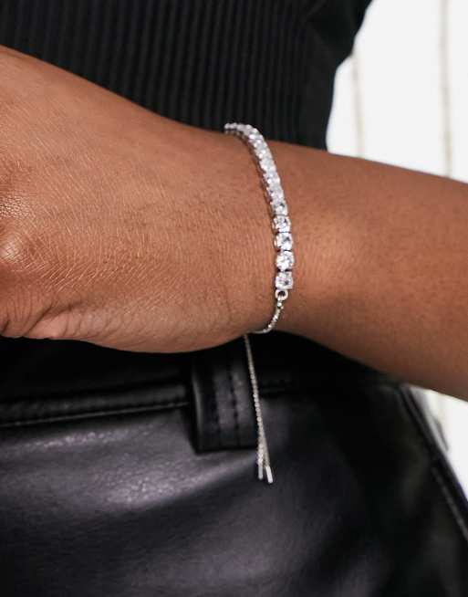 ASOS DESIGN - Armband met ingelegde vierkante zirkonia in zilverkleur