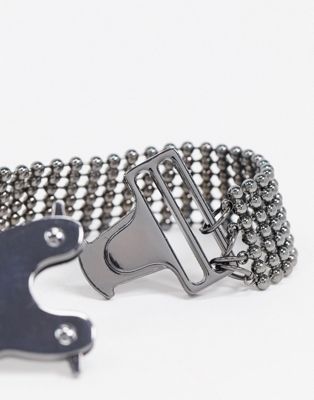 ASOS DESIGN - Armband met klipsluiting en geschakelde balletjes in grijs metaal