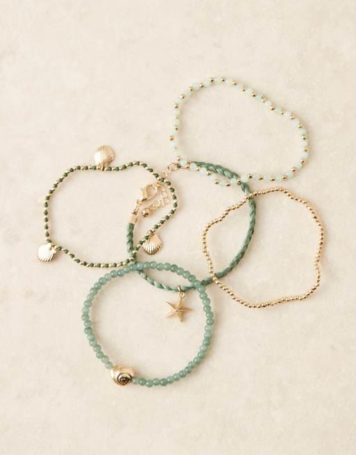 ASOS DESIGN - Armband met meerdere lagen met schelpontwerp in goudkleur, 2 van 3