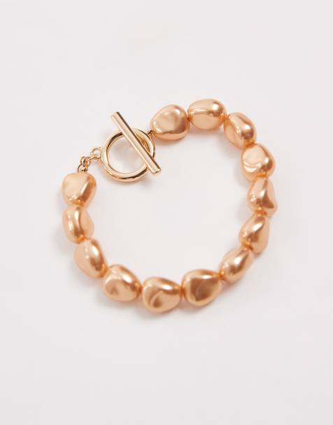 ASOS DESIGN - Armband met T-bar met imitatieparels in goudkleur - view 1