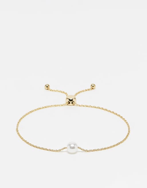 ASOS DESIGN - Armband met trekkoord en pareltje in goudkleur