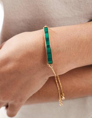 ASOS DESIGN - Armband mit 14-Karat-Vergoldung mit Malachit-Design und Geschenkbeutel-Goldfarben