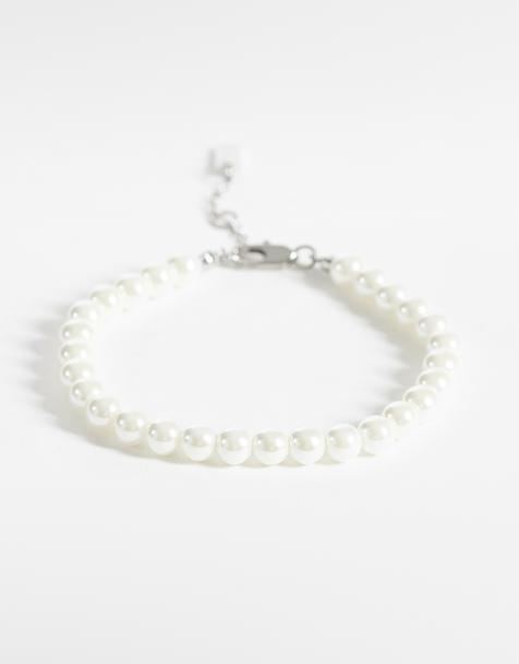 ASOS DESIGN Armband mit 6 mm großen Glas-Perlenimitaten in Weiß - view 1
