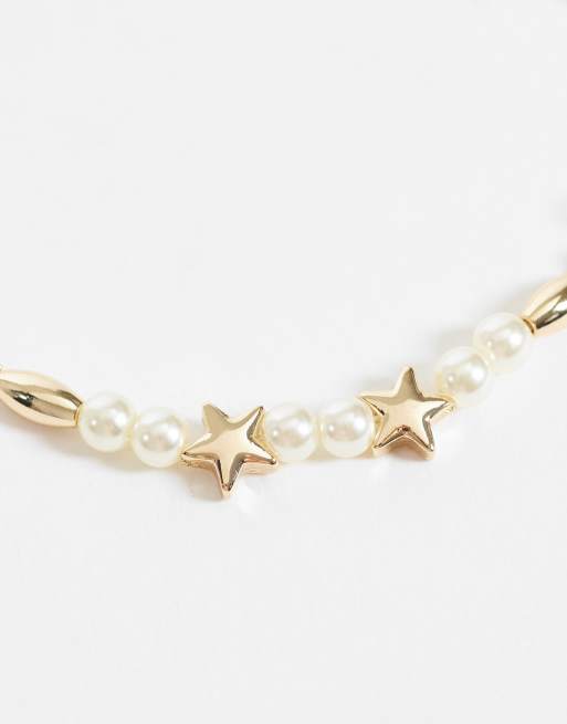 ASOS DESIGN Armband mit Kunstperlenstern und Kette in Gold, 2 von 3