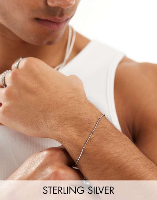 ASOS DESIGN - Armband van sterling zilver met ketting met bolletjes in zilver