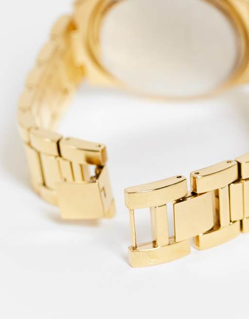 ASOS DESIGN - Armbandhorloge in goudkleur met bruine wijzerplaat, 4 van 4