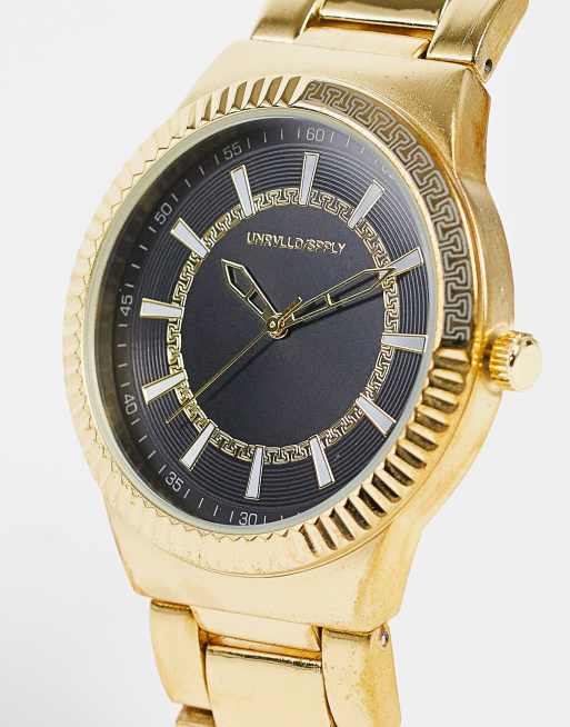ASOS DESIGN - Armbandhorloge met getextureerd detail in goudkleur