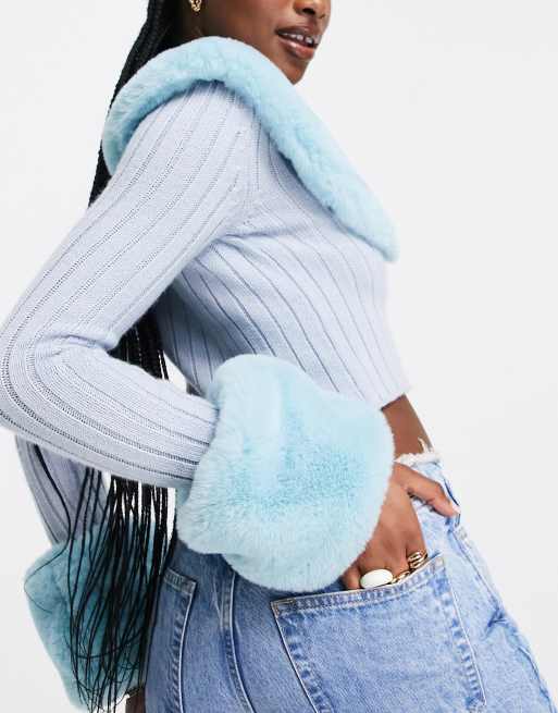 ASOS DESIGN – Ärmelbündchen aus Kunstpelz in Blau