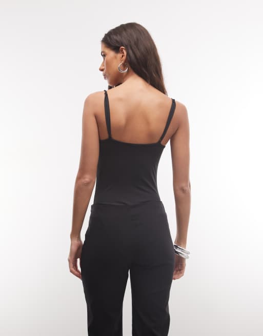 ASOS DESIGN ärmelloser Body mit Spitzenbesatz in Schwarz, 4 von 4