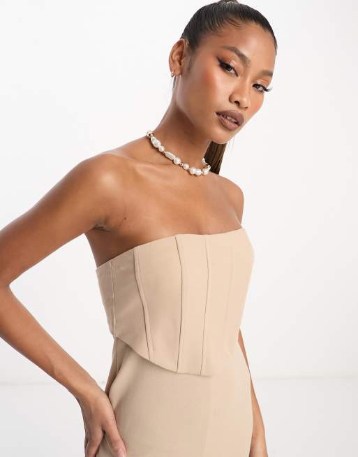 ASOS Design – Ärmelloser Korsett-Jumpsuit mit weitem Bein in Steinbeige, 3 von 4