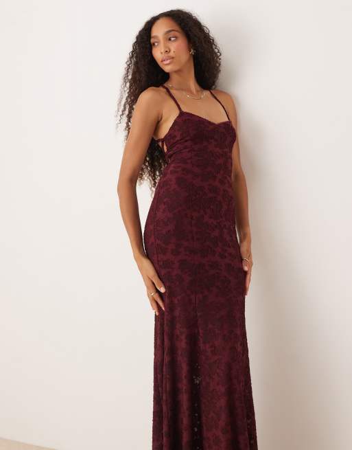 ASOS DESIGN – Ärmelloses, am Rücken geschnürtes Maxikleid in Weinrot, 3 von 4