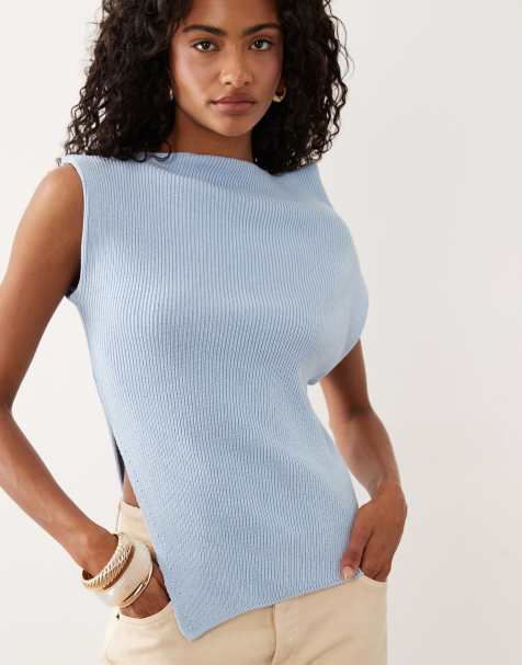 ASOS DESIGN – Ärmelloses, asymmetrisches Oberteil in Blau - view 1