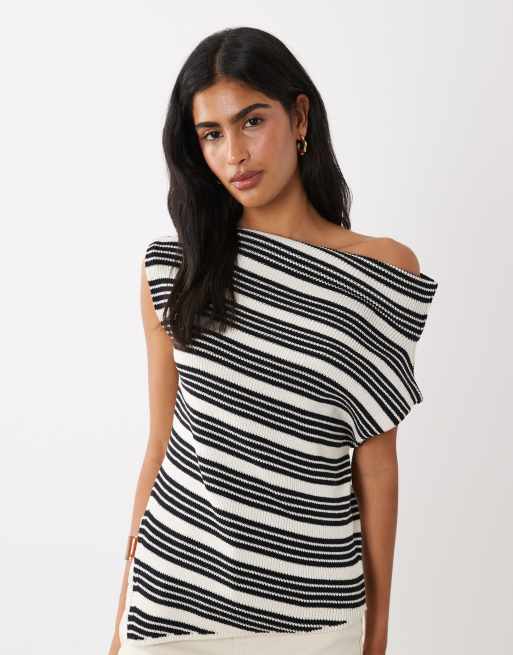 ASOS DESIGN – Ärmelloses, asymmetrisches Oberteil in Schwarz-Weiß gestreift, 3 von 4