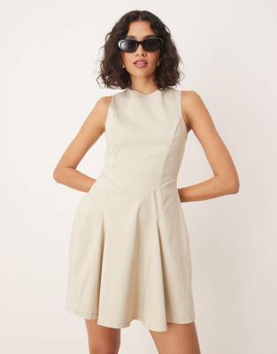 ASOS DESIGN - Ärmelloses Bengaline-Minikleid in Steinbeige mit Korsett-Taille-Neutral