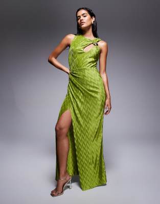 ASOS DESIGN - Ärmelloses, drapiertes Maxikleid in Grün mit Cut-out und Verzierung