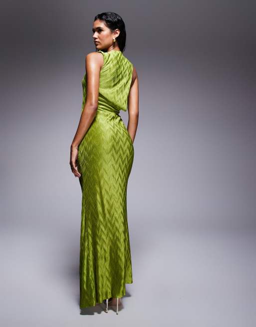 ASOS DESIGN – Ärmelloses, drapiertes Maxikleid in Grün mit Cut-out und Verzierung, 4 von 4