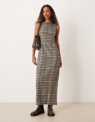ASOS DESIGN - Ärmelloses, elegantes Midikleid mit Bleistiftrock und Karomuster-Bunt