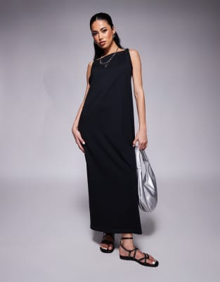 ASOS DESIGN - Ärmelloses, gerade geschnittenes Midikleid in Schwarz mit verdrehtem Detail an der Schulter