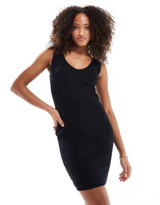 ASOS DESIGN - Ärmelloses, geripptes Minikleid in Schwarz mit V-Ausschnitt