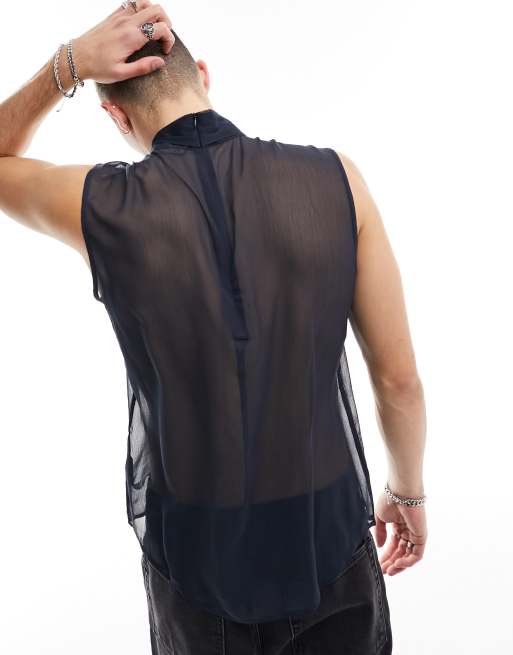 ASOS DESIGN – Ärmelloses Hemd in transparentem Marineblau, 2 von 4
