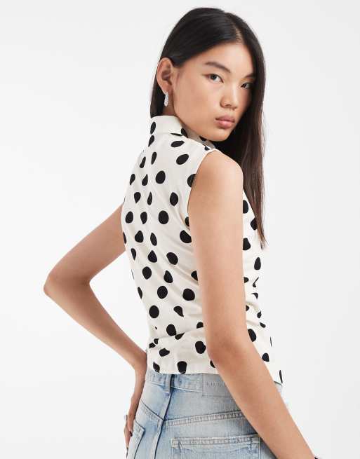 ASOS DESIGN ärmelloses Hemd mit Stehkragen und schwarzen Punkten, 4 von 4