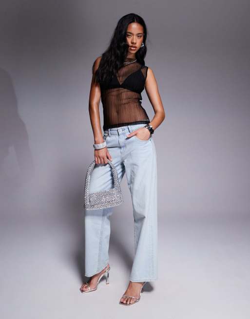 ASOS DESIGN – Ärmelloses, hochgeschlossenes Plissee-Oberteil in transparentem Schwarz, 2 von 4