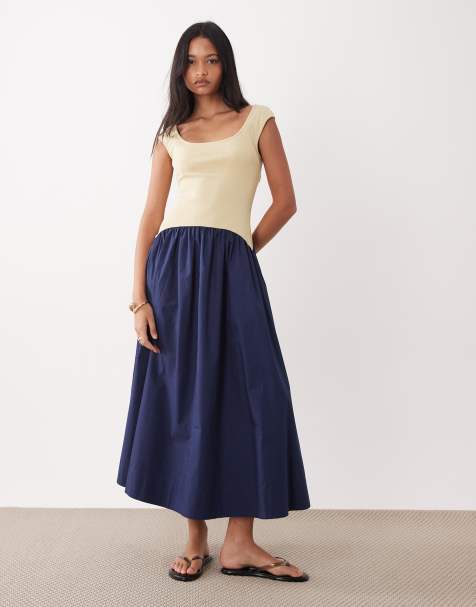 ASOS DESIGN – Ärmelloses Hybrid-Maxikleid in Steinbeige und Marineblau mit U-Ausschnitt - view 1