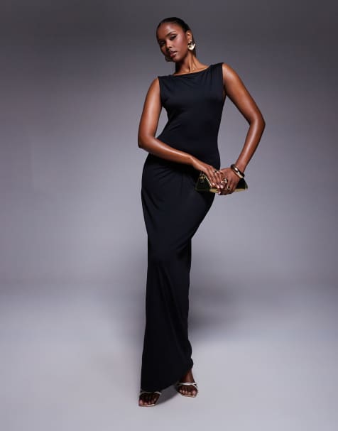 ASOS DESIGN – Ärmelloses Kleid in Schwarz mit U-Boot-Ausschnitt und Raffung in der Taille - view 1
