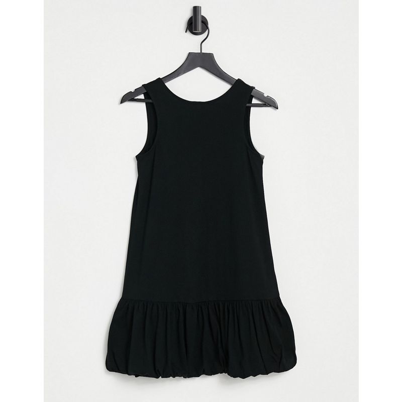 DESIGN – Ärmelloses Kleid in Schwarz mit V-Rückenausschnitt und Ballonsaum