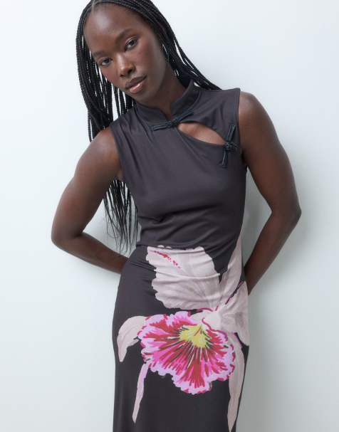 ASOS DESIGN ärmelloses Maxikleid im Mandarin-Stil mit Print - view 1