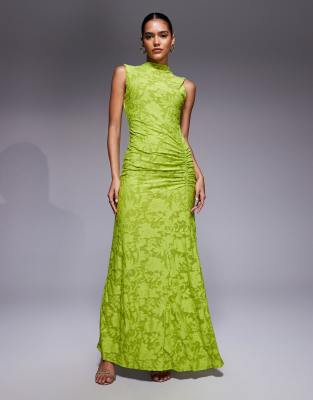 ASOS DESIGN - Ärmelloses Maxikleid in Limettengrün mit Ausbrennermuster und Rückenausschnitt
