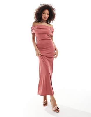 ASOS DESIGN - Ärmelloses Maxikleid in Rosépink mit Carmen-Ausschnitt-Rosa