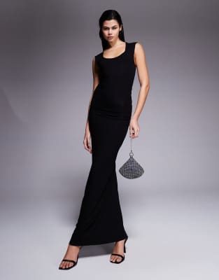 ASOS DESIGN - Ärmelloses Maxikleid in Schwarz mit U-Ausschnitt und Raffung am Gesäß