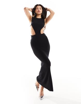 ASOS DESIGN - Ärmelloses Maxikleid in Schwarz mit Zierausschnitten