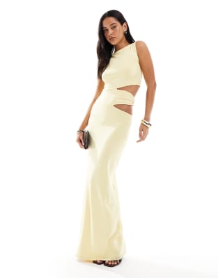 ASOS DESIGN - Ärmelloses Maxikleid in Zitronengelb mit Cut-outs